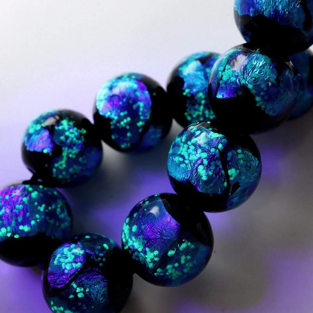 [GOLD STONE] Glowing Firefly Glass Blue 14mm Bracelet, Glass Bead, Okinawa Souvenir, Type A, Inner Diameter: Approx. 21.5cm