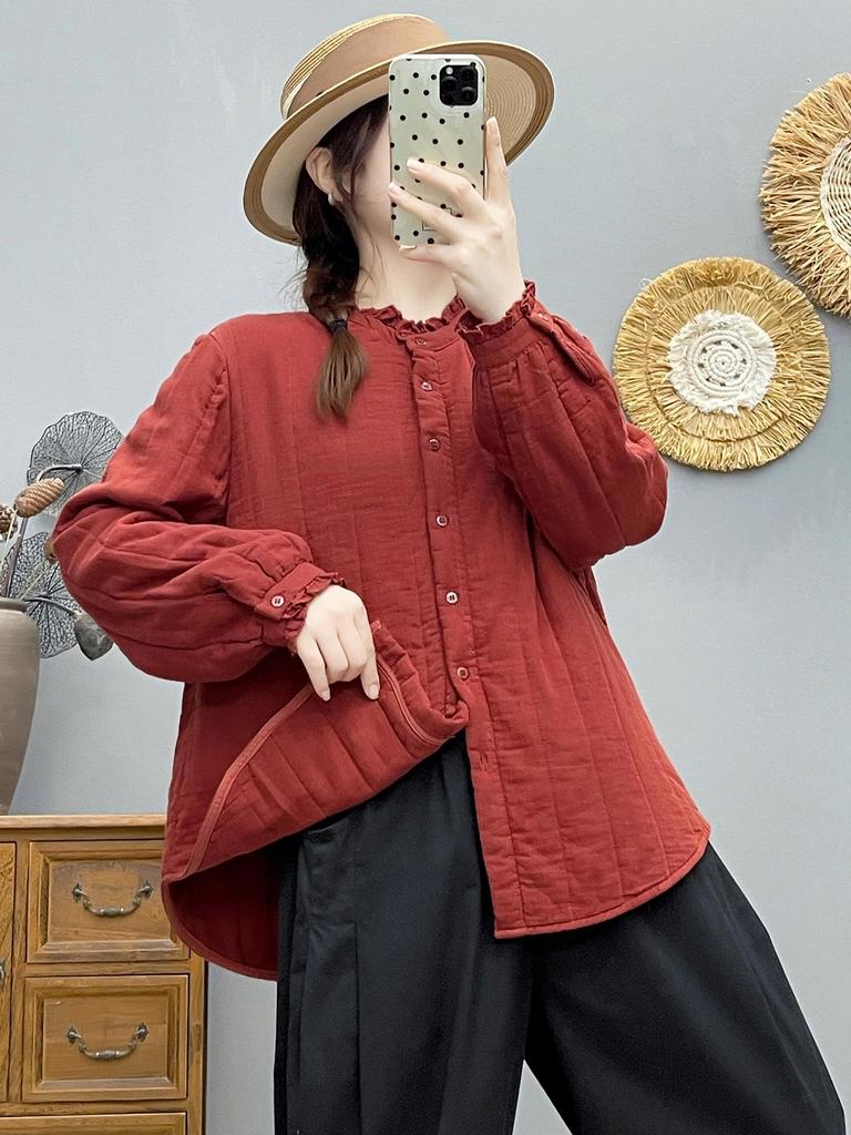 Women's Lightweight Quilted Cotton Jacket - Retro Lace Collar, Warm Winter Inner Wear