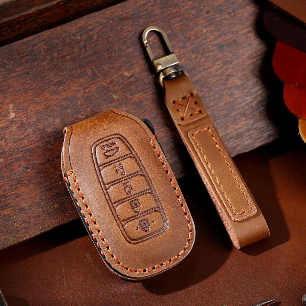 Leather Car Key Case Cover Fob Protect For Hyundai Fista I30 I35 I40 Kona Elantra Solaris Grandeur Accent Santa Fe Holder Shell