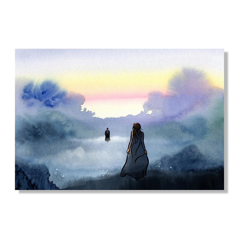 Jane Austen Pride and Prejudice Watercolor Painting Canvas Poster Book Lovers Art Gift Bookshelf Decoration Romantics Prints