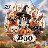 Front Porch Hanging Sign Wooden Halloween Door Sign, Cute Puppy Witch Hat Pumpkin Boo Festive Home Ornament Hanger, Fall Maple Leaf Wall Decor