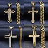 New Men's Stainless Steel Cross Necklace with Diamonds, Vacuum Plating, Non-fading Hip-hop Accessories