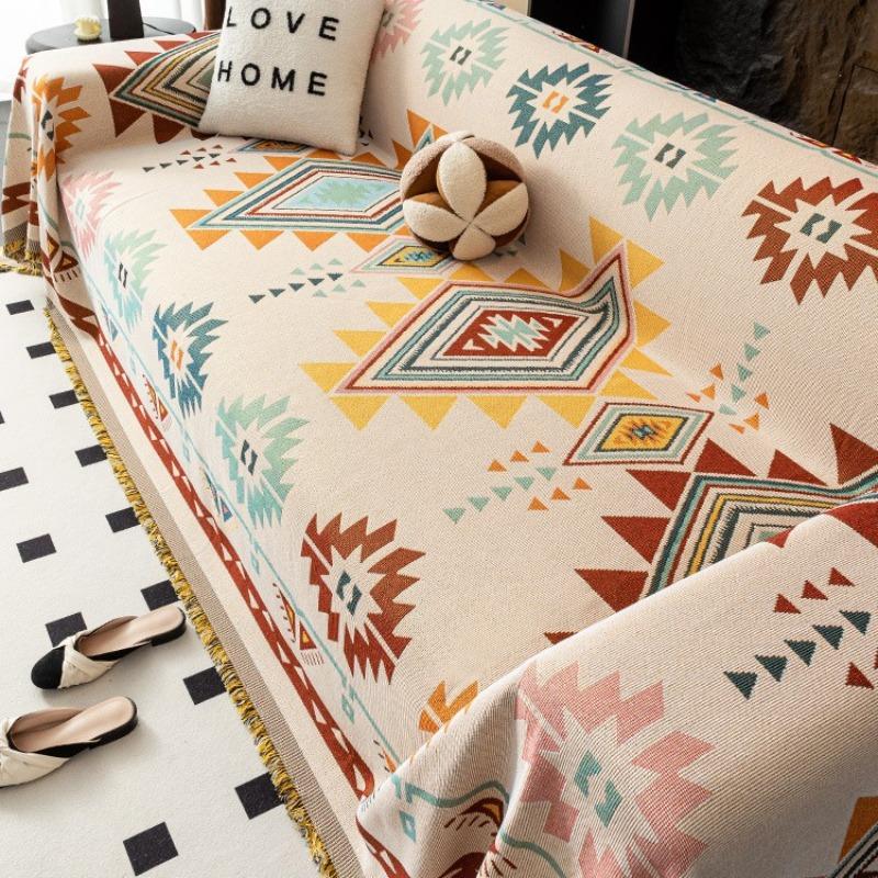 Narzuta na sofę w stylu nordyckim, uniwersalna, trzysezonowa, z nadrukiem w kratkę, narzuta na ręcznik na sofę, przytulna dekoracja domu