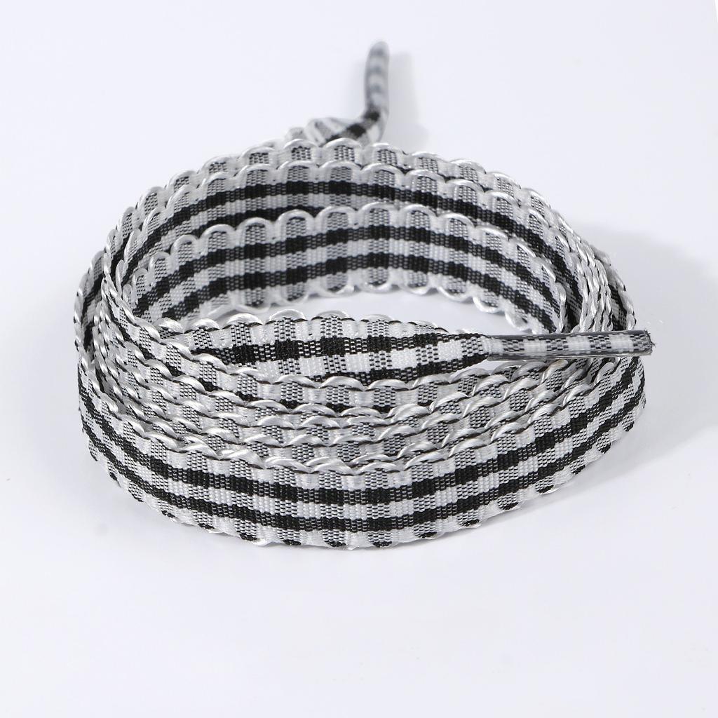 Scalloped Edge Gingham Shoelaces 1.2cm Width Ruffled Plaid Ribbon Laces Multicolor Anti-Slip Knot Decor Strings for Casual Shoes