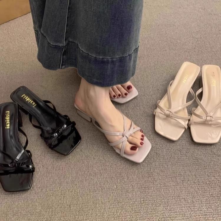 Fashion Cross-Tied Shoes Woman's Slippers Slides Fashion Heeled Mules 2025 Luxury High Pumps Scandals Shoes Woman's Slippers Heeled Mule