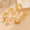 9pcs Set Exaggerated Personality Metal Flower Starfish Turtle Opening Stackable Rings Set for Women Finger Jewelry Sets Gifts
