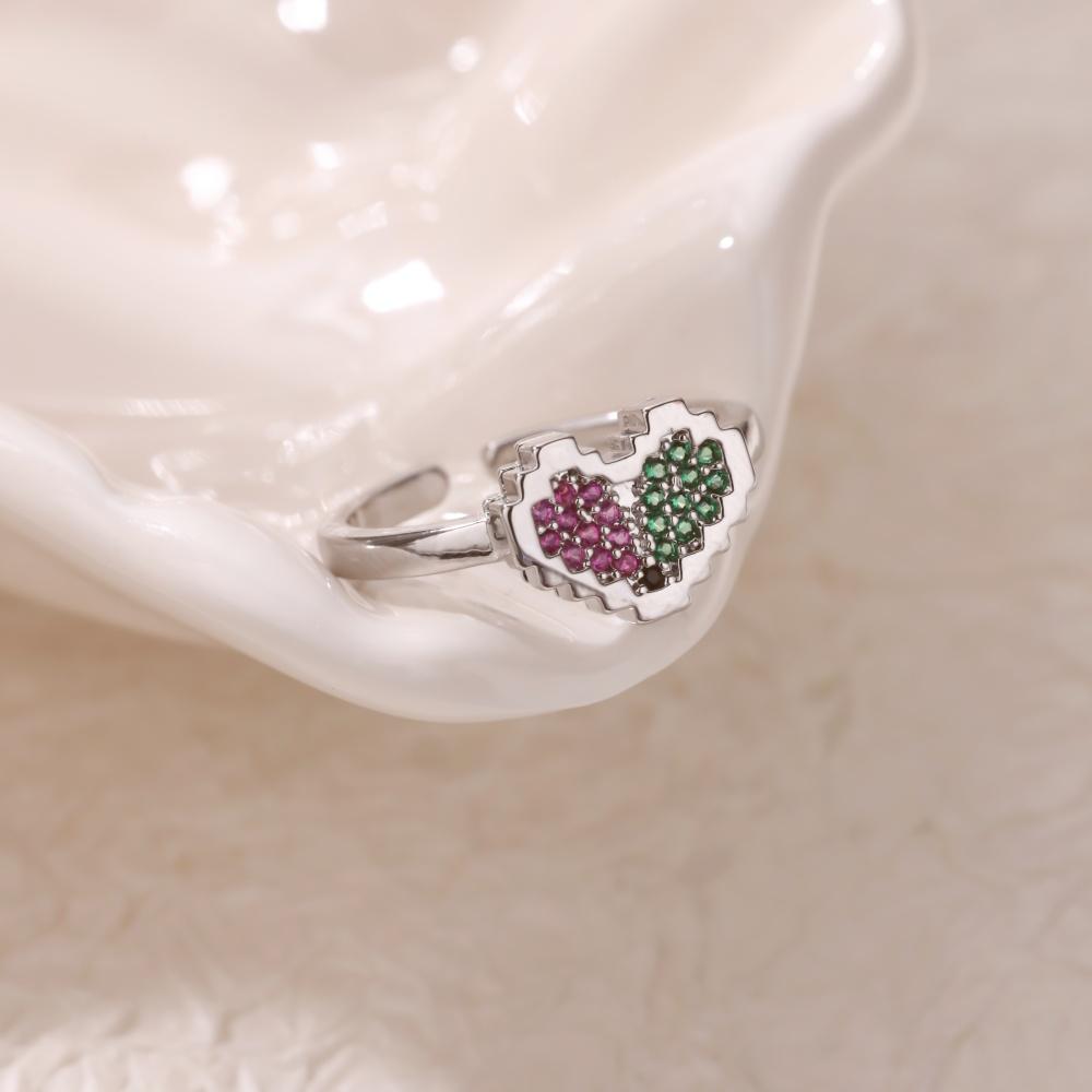 Zircon Colored Heart Ring For Women Gold Color Stainless Steel Heart Adjustable Ring Wedding Anniversary Waterproof Jewelry Gift