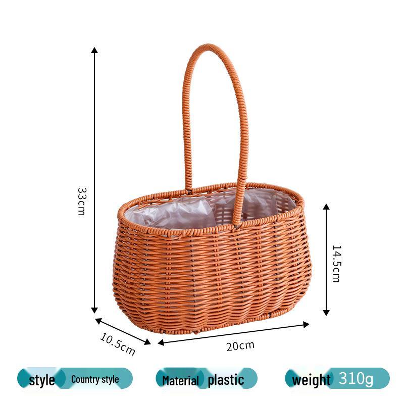 Handheld Woven Rattan Flower and Fruit Basket - Perfect for Shops, Children's Day, Souvenirs, or Postpartum Gifts