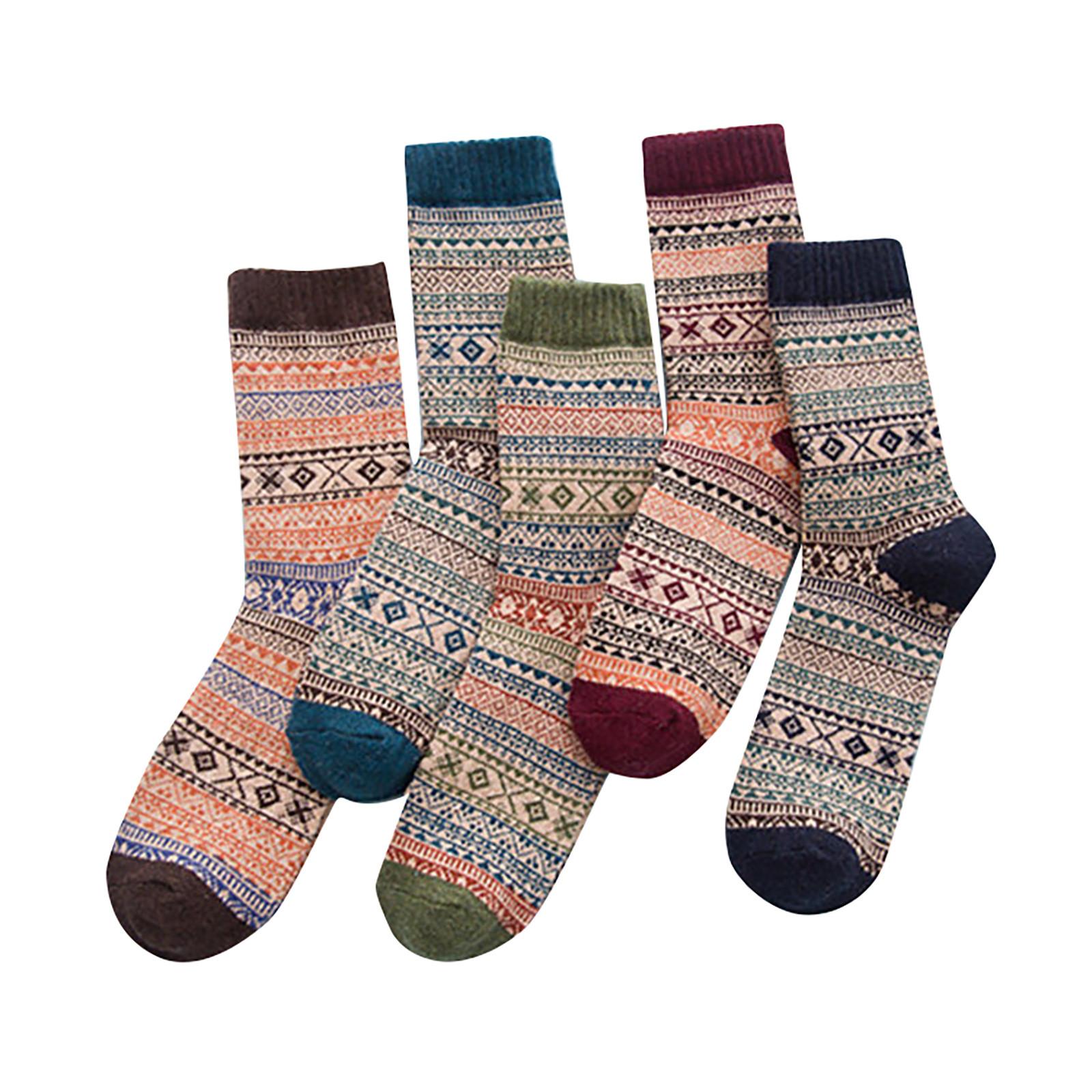 5 Pairs Womens Vintage Style Warm Winter Socks Soft Cozy Crew Socks for Everyday Comfort and Breathable Wear