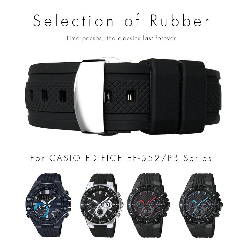 25mm Rubber Silicone Watchband Fit for CASIO Edifice 5119 EF-552 EF-552D Black Waterproof Strap Butterfly Buckle Needle Buckle