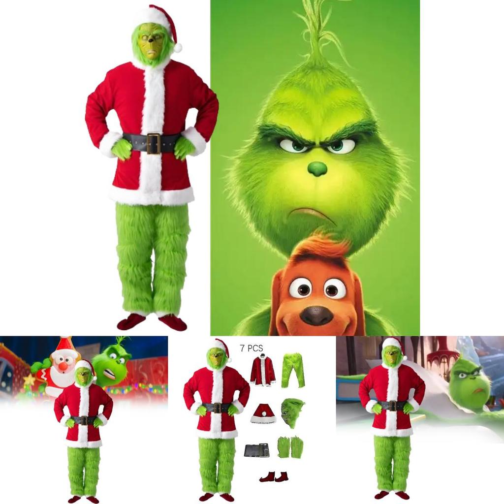 The Grinch Themed Christmas Cosplay Suit With Polyester Material For Stage Performances