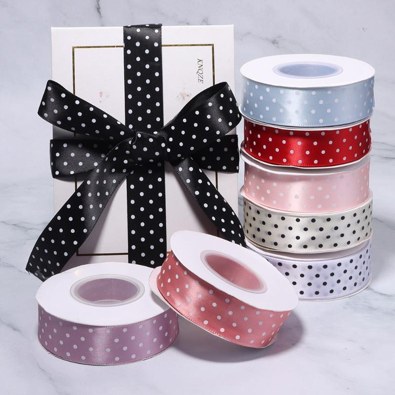 Fadeless Polka Dot Satin Ribbon 25mm 25 Yards Per Lot Reusable DIY Craft Material for Hair Bow Making Wedding Decor