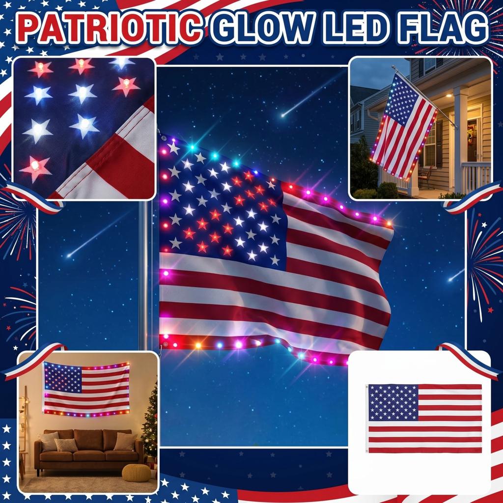 Patriotische LED-beleuchtete Flagge für den Innen- und Außenbereich Strapazierfähiges Gewebe mit integrierten LED-Lichtern zur Dekoration und Feier