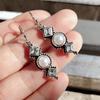 Retro Thai Silver Pearl & Olive Green Square Diamond Dangle Earrings for Women