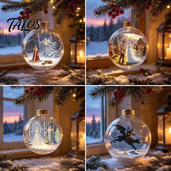 Garden Holiday Ornaments Glowing Christmas Story Ornament, Light-Up 3D Hanging Ball with Warm LED, Mini Decorative Spheres for Holidays Scene