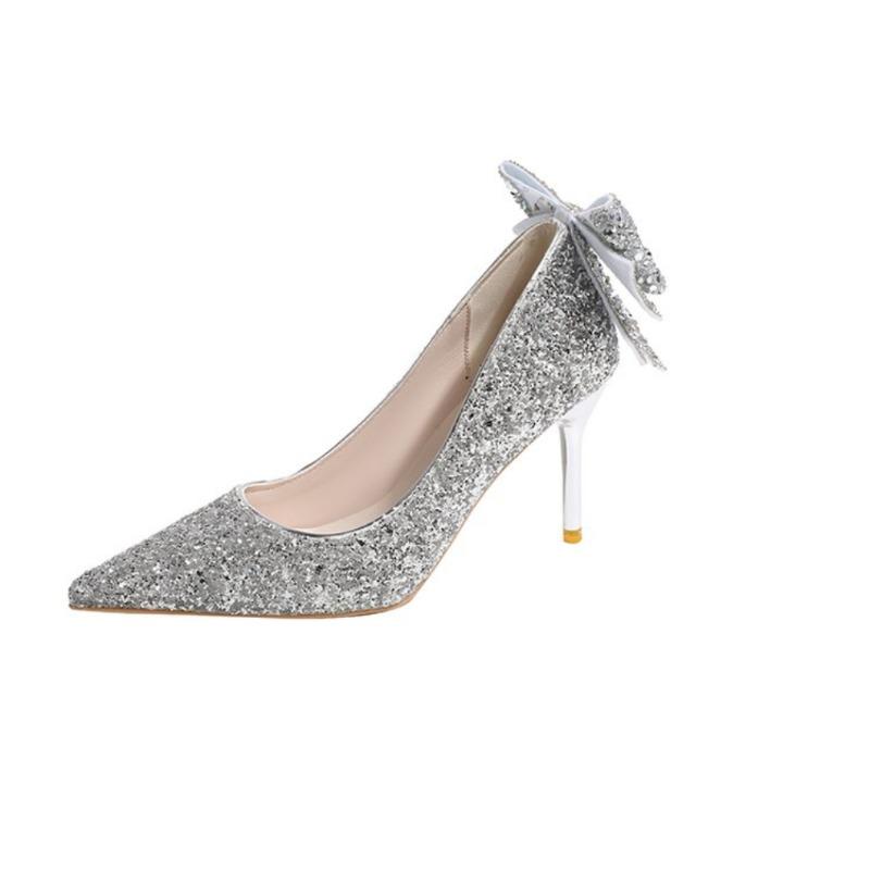 Mode 2025Neue Schuhe für Silberfarbene Damen-Sommerschuhe Hochzeit Brautschuh Strass Spitz Super Hoher Absatz Zapatos Mujer