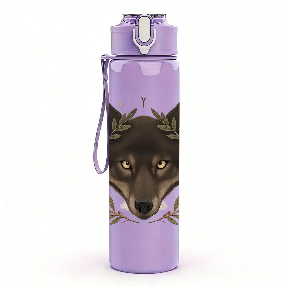 1PC Dark Wolf Head Wreath 750ml Color Plastic Sports Water Bottle Leakproof Flip Straw Lid Suitable for Sports Office Home Use