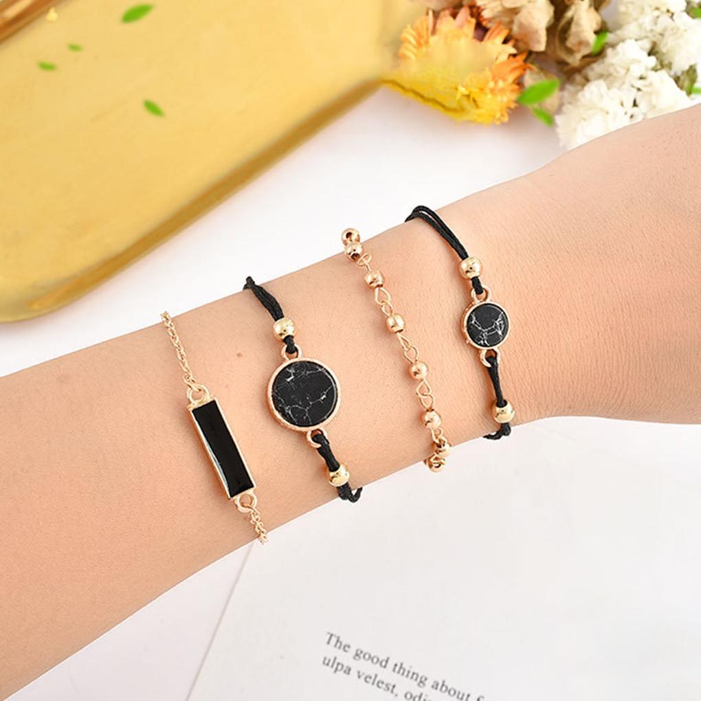 4Pcs Bracelet Round Zircon Fashionable All-match Bracelets Modern Jewelry Delicate Chains Women Gifts Accessories