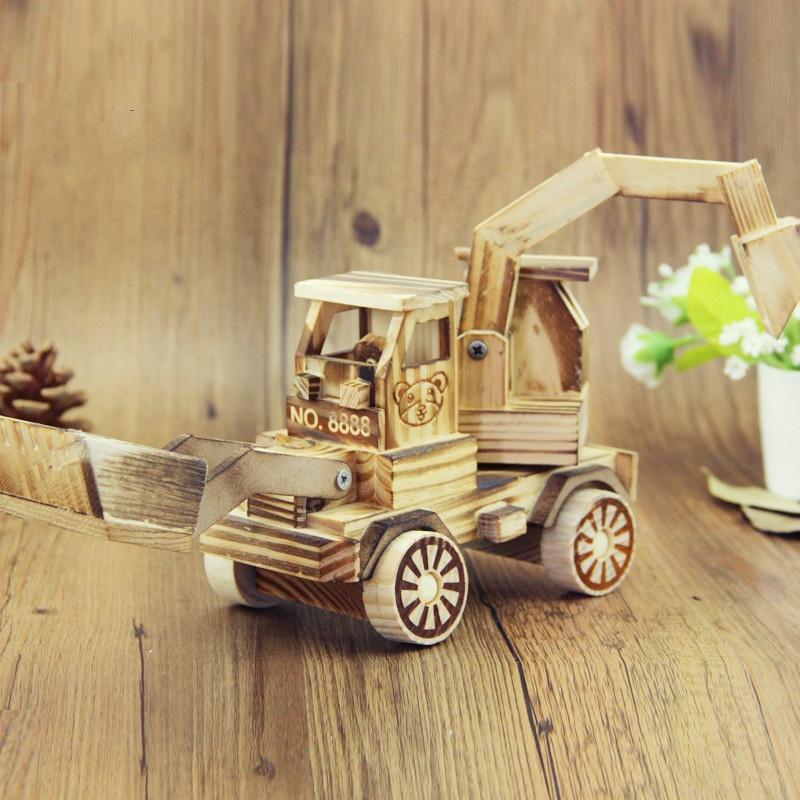 Wooden Excavator Children's Toy Car Wooden Crafts Ornaments