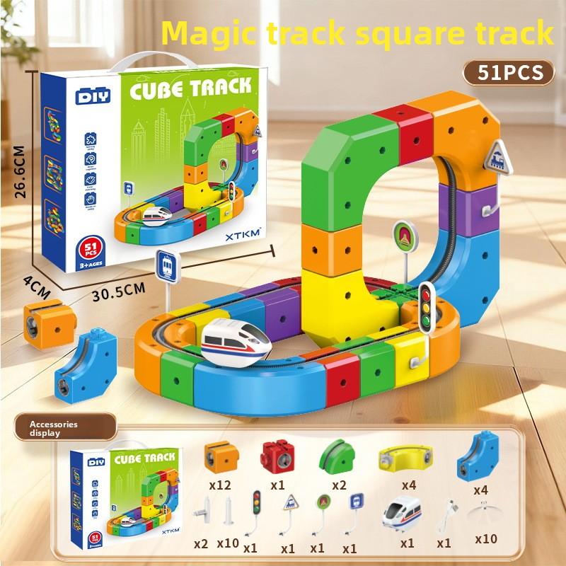 

Children Magnetic Rail Car Cube Toys DIY Building Blocks Educational Toy Magical Track Train Construction Kids Christmas Gifts