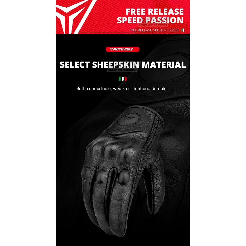 Genuine Leather Motorcycle Gloves Winter Moto Gloves Men Summer Goatskin Motorbike Touch Screen Fist Joint Protect