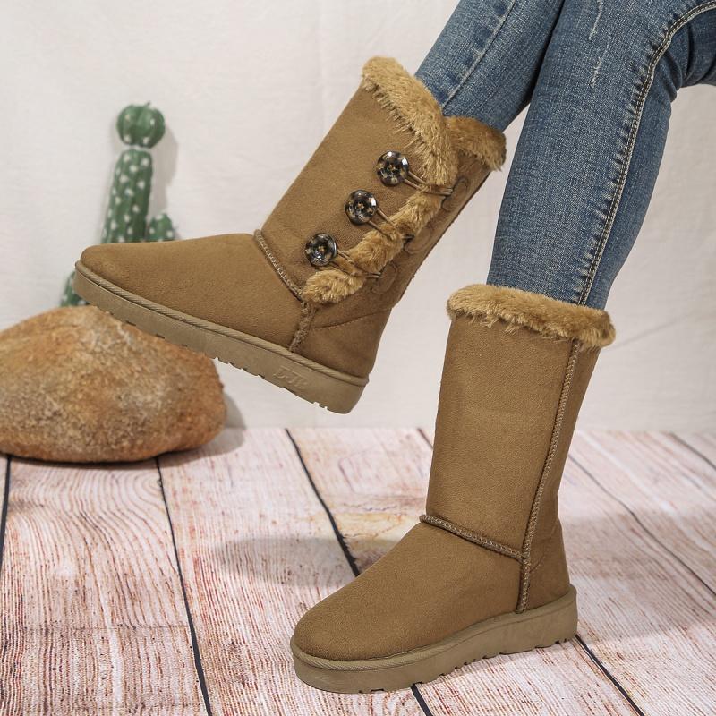 Winter Warm Lässig Mode Damen Schuhe Neu Knopf Bequem Flach Einfarbig Schlicht Schneestiefel Botas Mujer Chaussure Femme