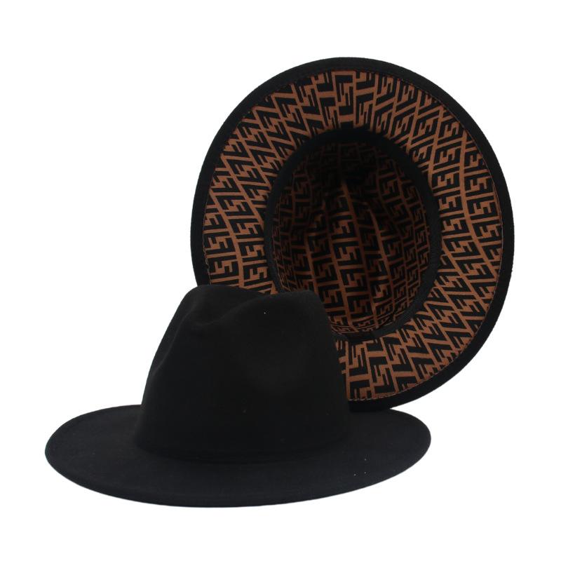 New Top Hat Outer Black Inner Pattern Double-Sided Jazz Hat Felt Hat Wholesale European And American Big Eaves Hat