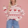 Damen Modischer Rundhals Langarm Pullover in Herzform, Kontrastfarbiger Pullover, Pullover-Top