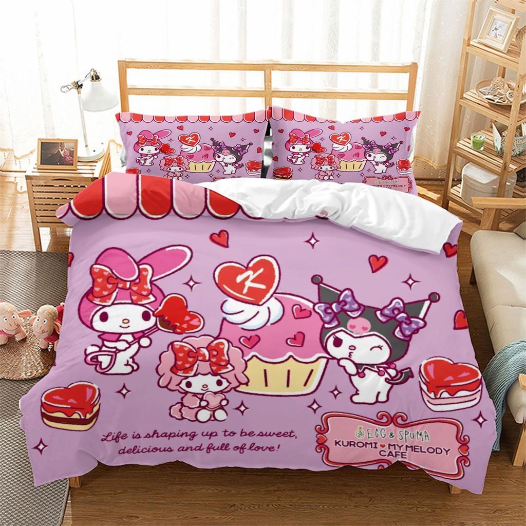 Hot Cartoon Character Kuromi Bedding Setkuromi Melody Duvet Cover Bed Set Quilt Cover PillowcaseKing Queen Size Bedding Set