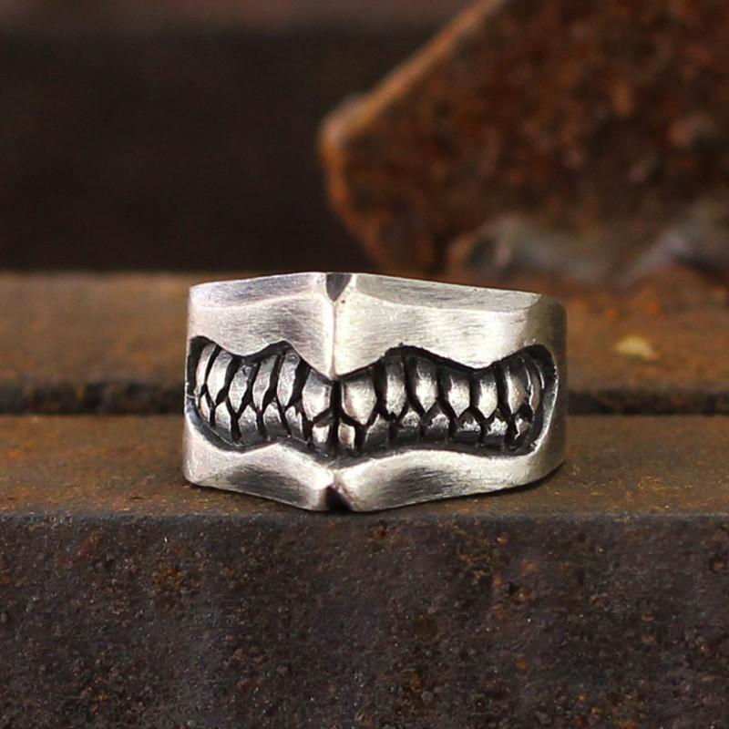 Adjustable Open Ring Men Women Vintage Punk Geometric Tooth Design Plated Retro Statement Jewelry