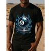 European Sizes Men'S Flame 8 Billiards Graphic T-Shirt - with Flame & Number 8 Pool Print, Medium-Stretch Breathable Fabric