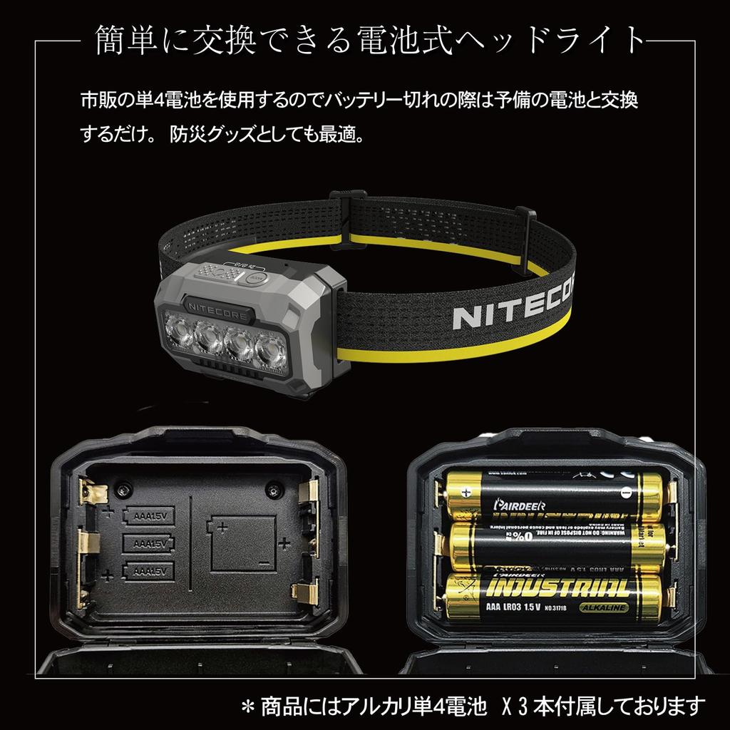 NITECORE HA23 UHE AAA Lightweight IP68 Waterproof and 600 132m Beam Multiple Color Adjustable Red Retractable Keychain Included Japanese Headlamp,