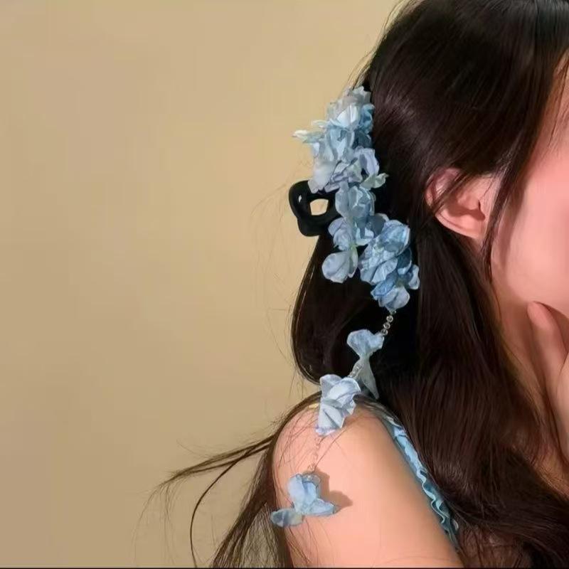 Blue Hydrangea Spring Tassel Hair Clips Floral Hair Accessories