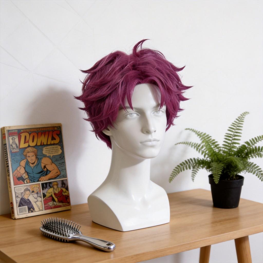 Parrucca Cosplay Demon Hunters Kpop Corta Viola Seta ad Alta Temperatura per Uomini
