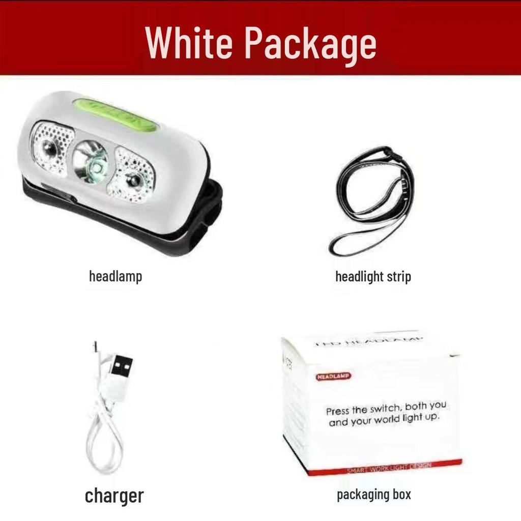 Rechargeable LED Sensor Headlamp: Ultra-Bright, Long Battery, Perfect for Night Fishing, with Red and White Lights.