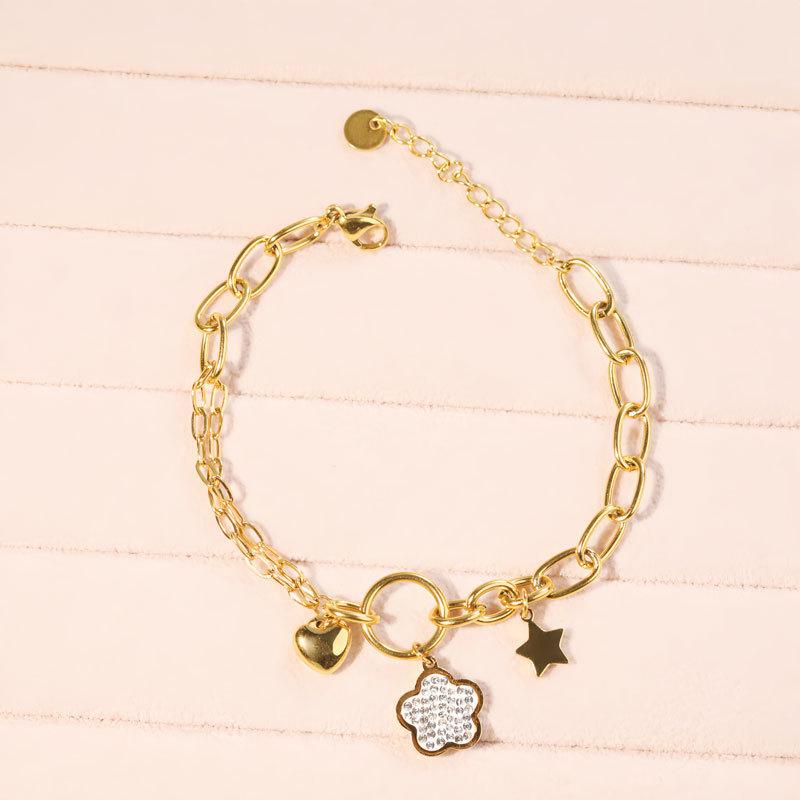 Cute, Fresh And Sweet, Diamond-Encrusted Flower Accessories, Bracelets, Fashionable Niche Personalized Jewelry, Color Retention And Versatility