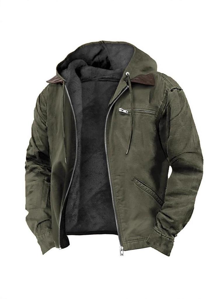 2025 European & American Men's Retro Hooded Zipper Jacket - Trendy, Casual & Versatile