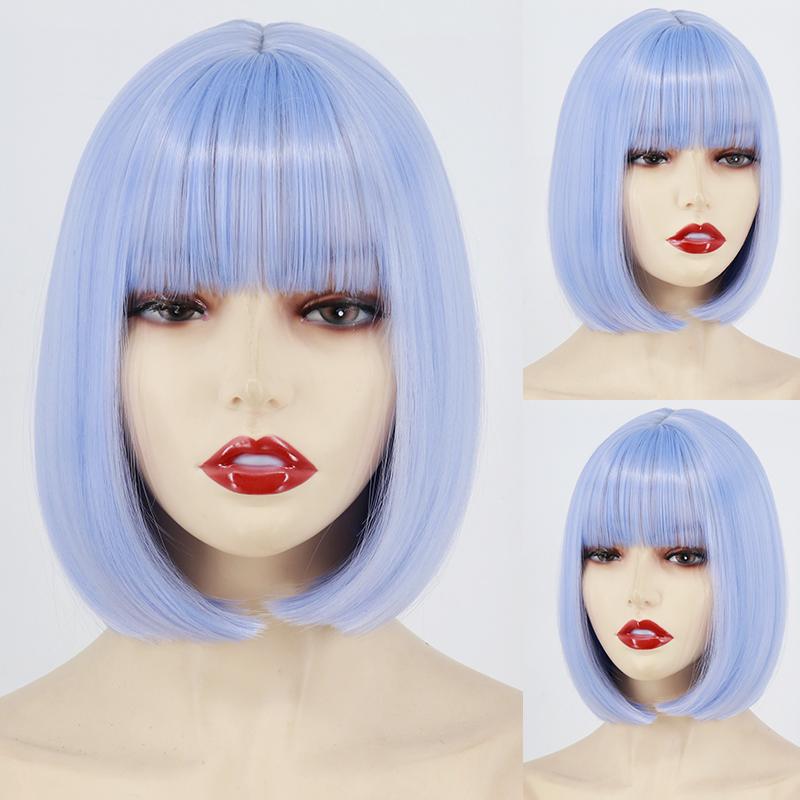 LISI HAIR Kvinner lys grått hår med smell Syntetisk fiber parykk Cosplay rett Bob parykk Skulderlengde rett Bob Halloween parykk
