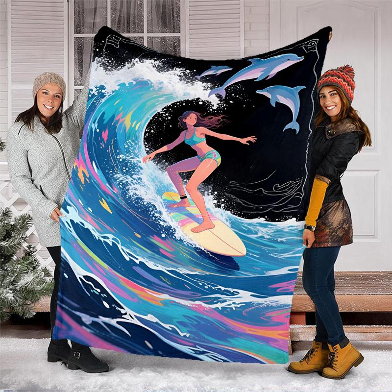 Surf Theme Printed Blanket - Perfect for Couch, Bed, Travel & Outdoor Use | Machine Washable, Cozy & Durable.