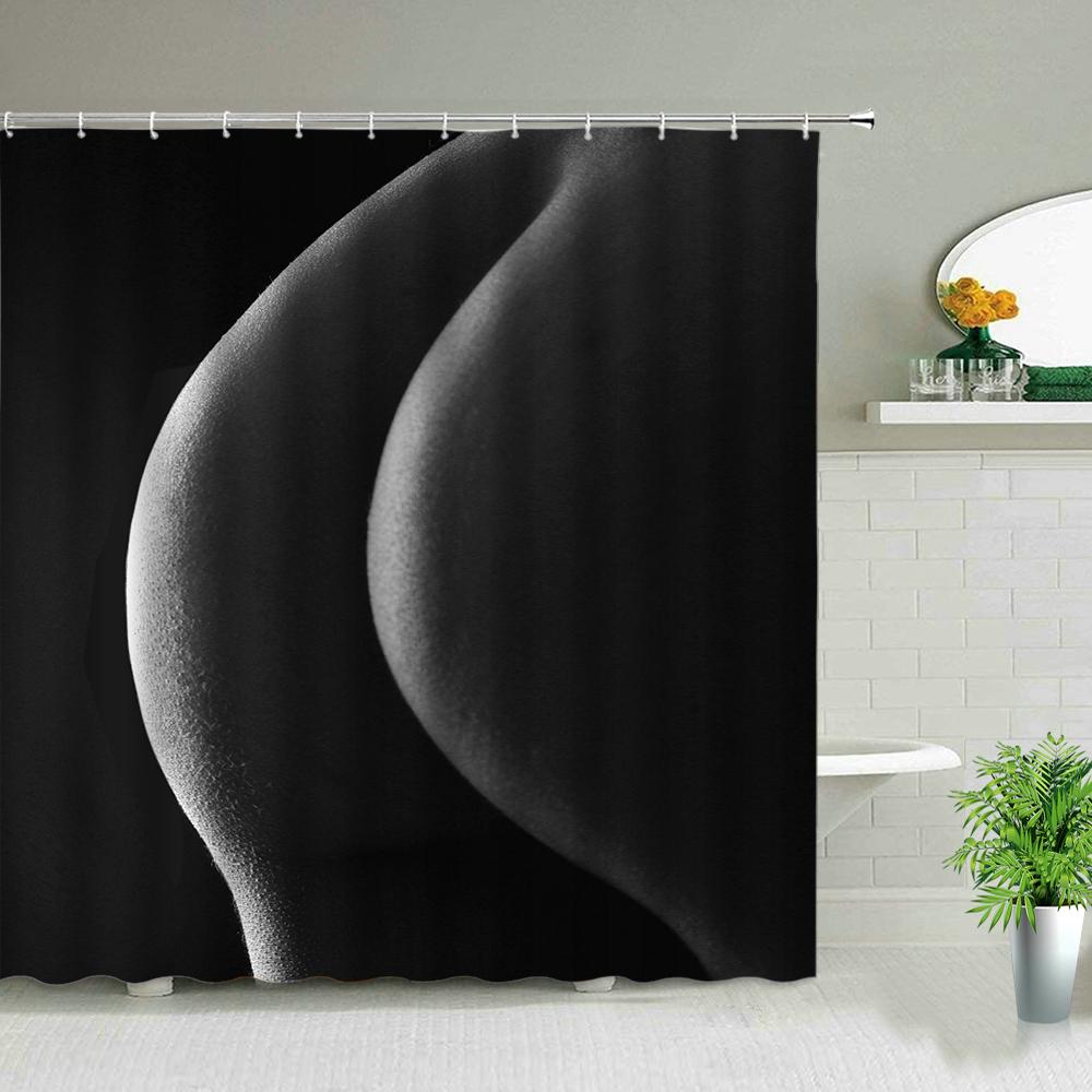 Sonnenlicht Strandmädchen Palme Surfbrett Landschaft Duschvorhänge Sexy Frau 3D-Druck Schicker Vorhang Badezimmerdekor Mit Haken