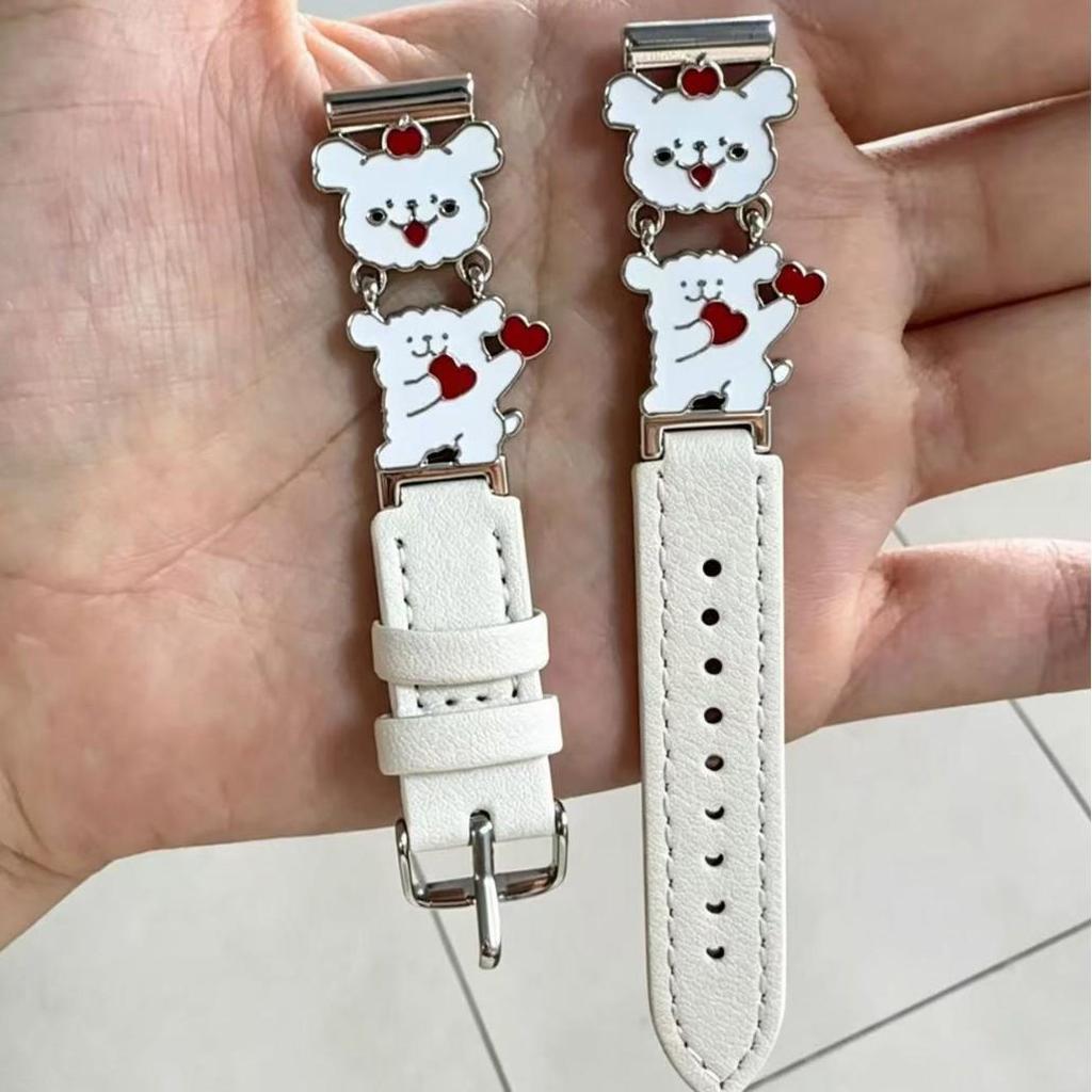 Heart-Shaped Bear Leather Wristband for Apple/Huawei/Xiaomi Devices (14mm) - Trendy Cartoon Design