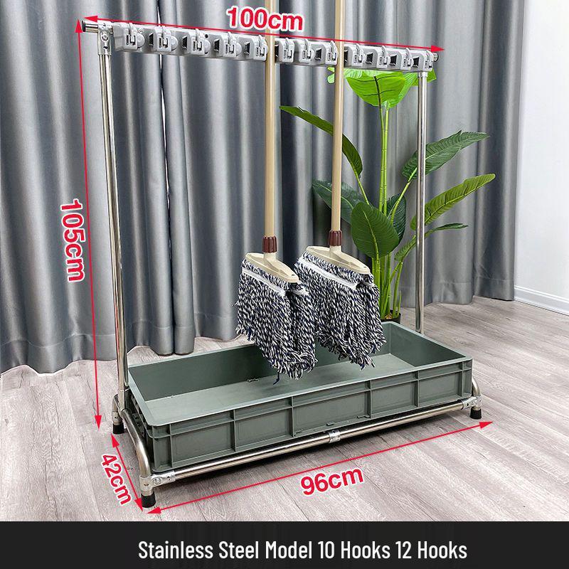 Freestanding Stainless Steel Mop and Broom Holder Rack