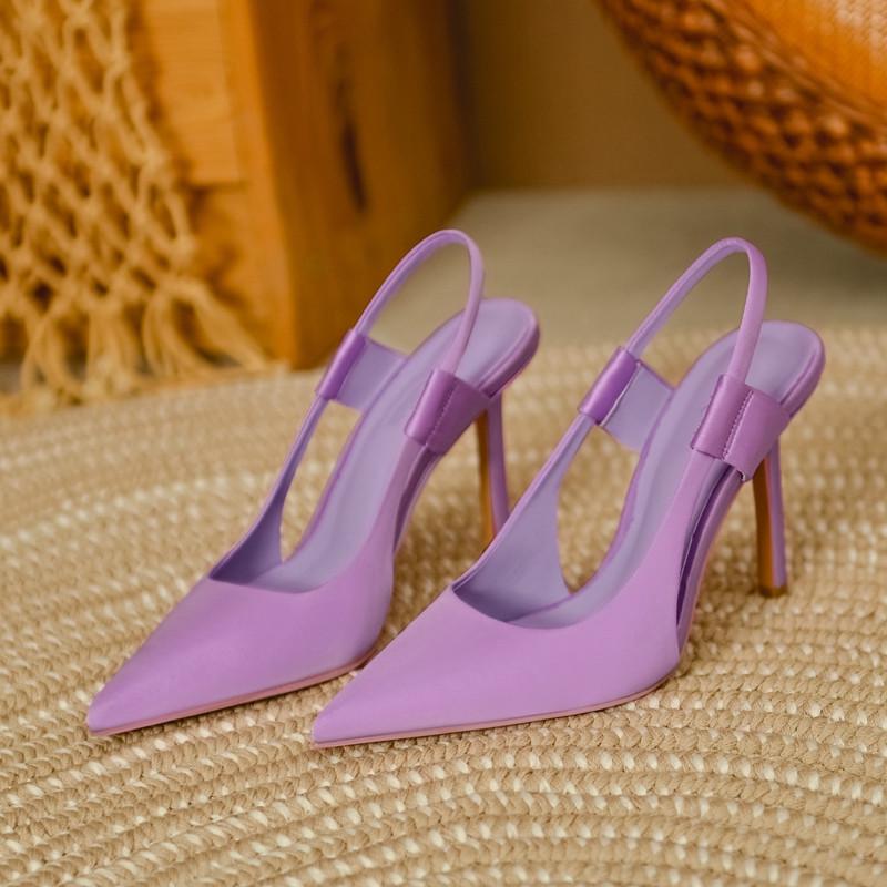 

Satin Blue Pointed Toe High Heels with Back Strap - Women s Spring/Autumn 2023 Sandals 36