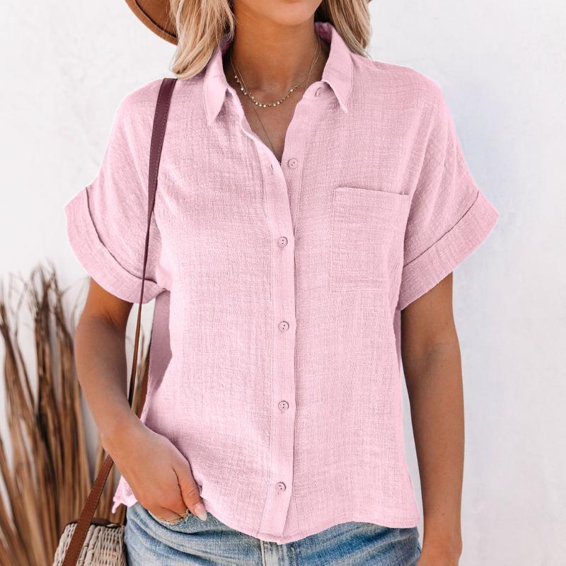 Letní bavlněná lněná košile Dámské topy s krátkým rukávem Dámské elegantní halenky Letní košile s krátkým rukávem pro ženy Neformální košile