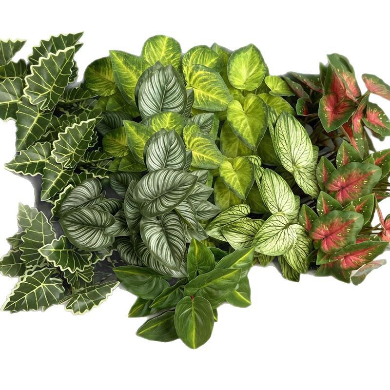 10pcs Hotel Decorative Plastic Simulation Apple Leaf Plant Restaurant Decoration Artificial 24 Leaves Alocasia Green Plants