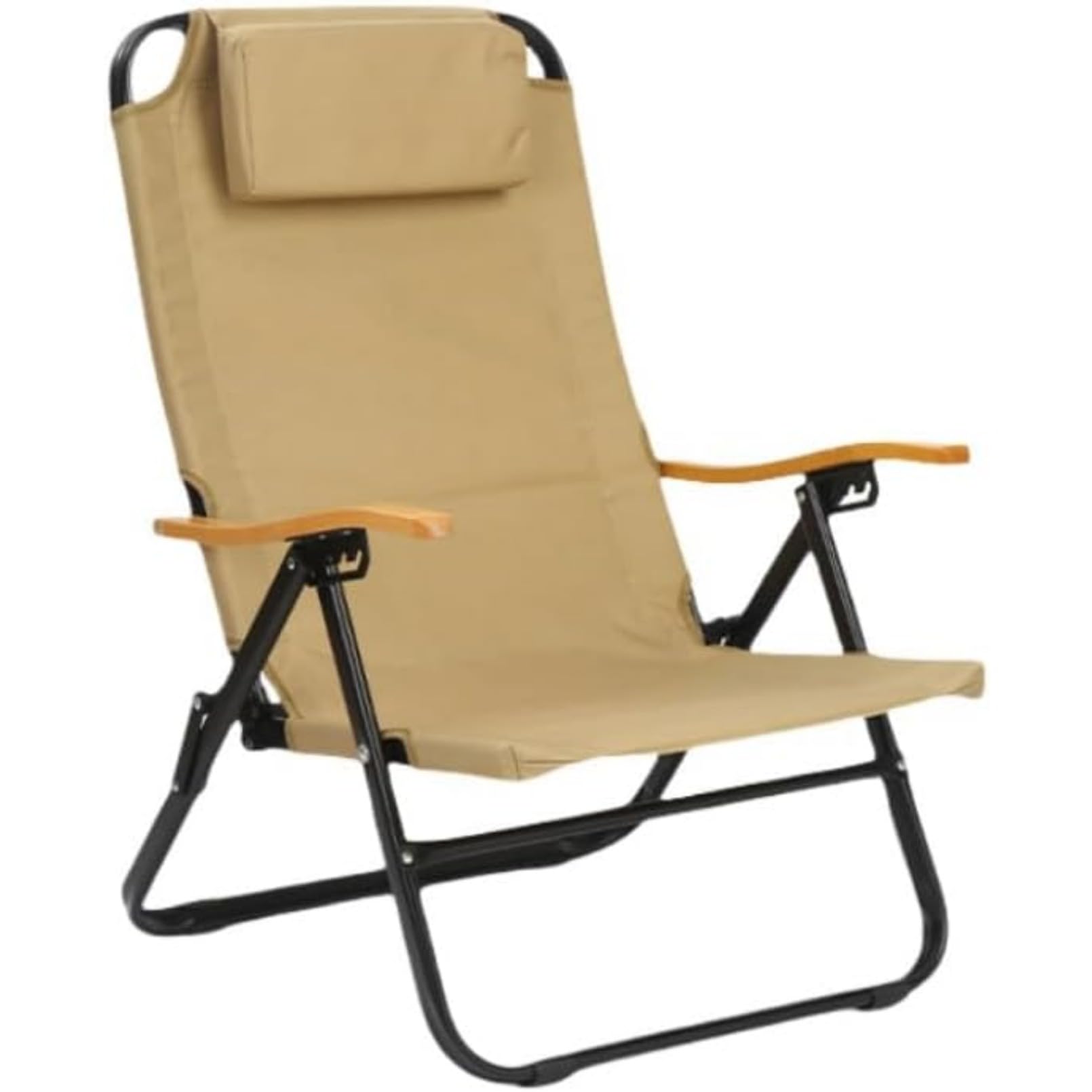 

Outdoor adjustable backrest lightweight and fishing mountain barbecue low wooden portable leisure camping [otoye] chair, foldable, 4-level angle, хакі