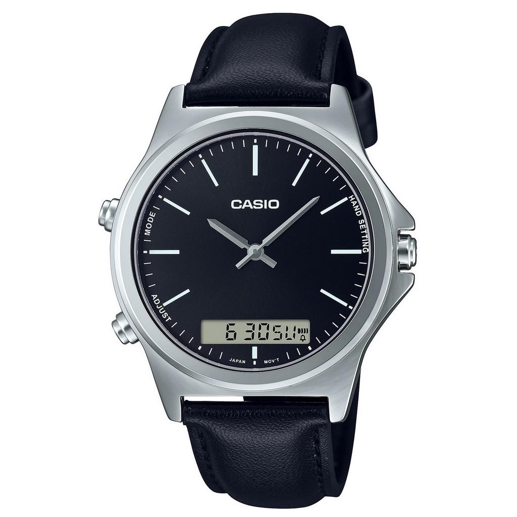 Casio Analog Digital Black Dial Leather