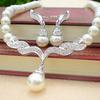 Brud Kvinnor Halsband Faux Pearl Rhinestone Charms Bröllopsörhängen Smycken Set