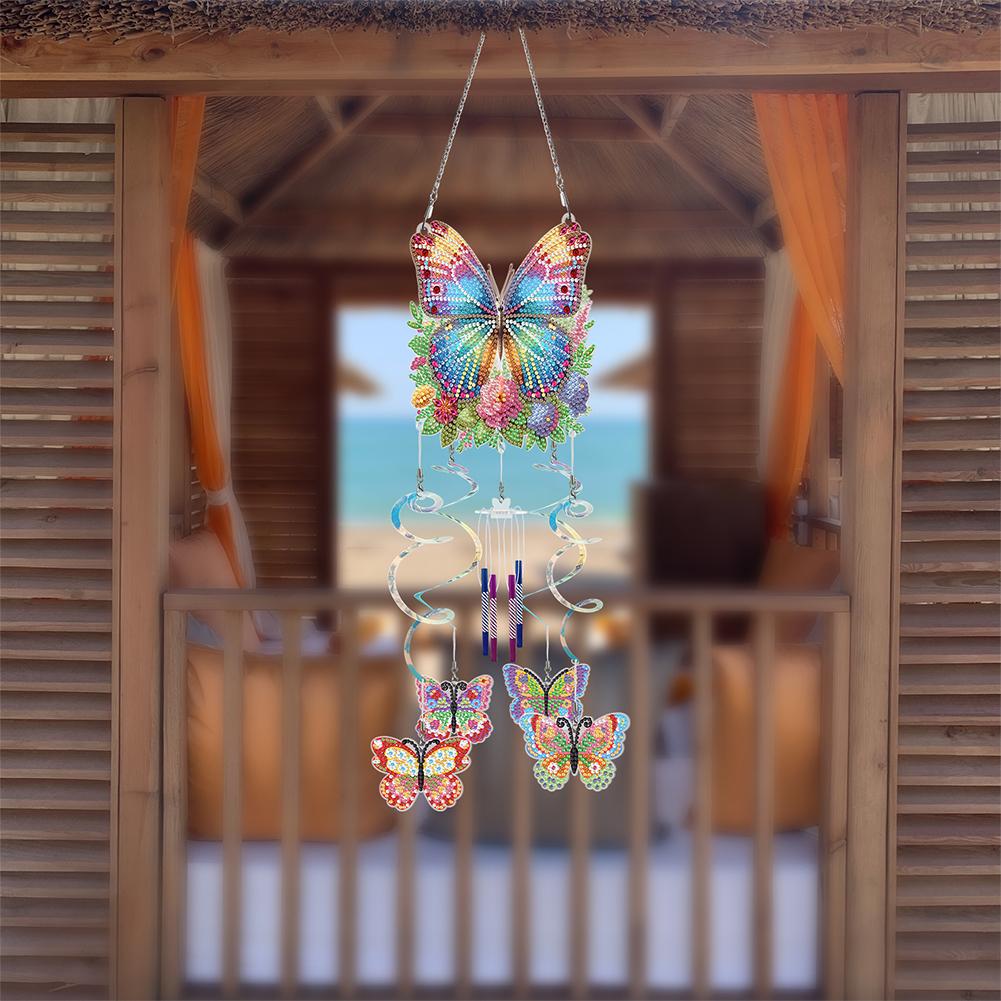 Acrylic Double-sided Diamond Painting Captures Flower Butterfly Hummingbird Dragonfly DIY Wind Chimes Garden Doors and Windows D