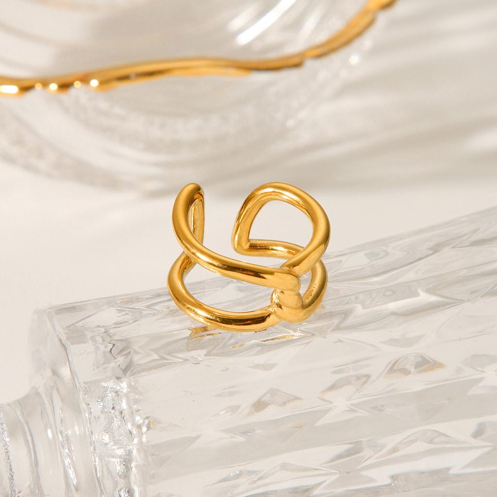 Fashionable Unique Knotted Crossover Stainless Steel Gold-plated Ring, Geometric Hollow Titanium Steel Band